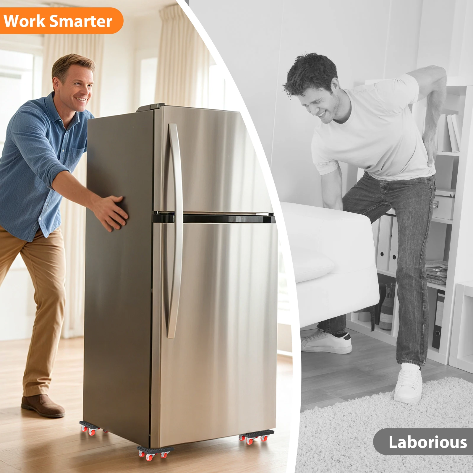 Furniture Mover with 360° Rotating Wheels, 63cm Extended Carbon Steel Pry Bar Lifter,Heavy Duty Moving Aid Furniture Transport