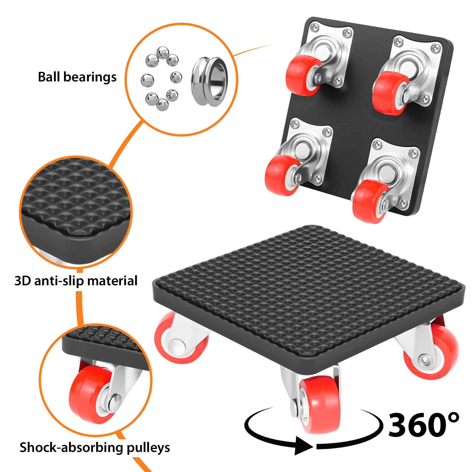 Furniture Mover with 360° Rotating Wheels, 63cm Extended Carbon Steel Pry Bar Lifter,Heavy Duty Moving Aid Furniture Transport