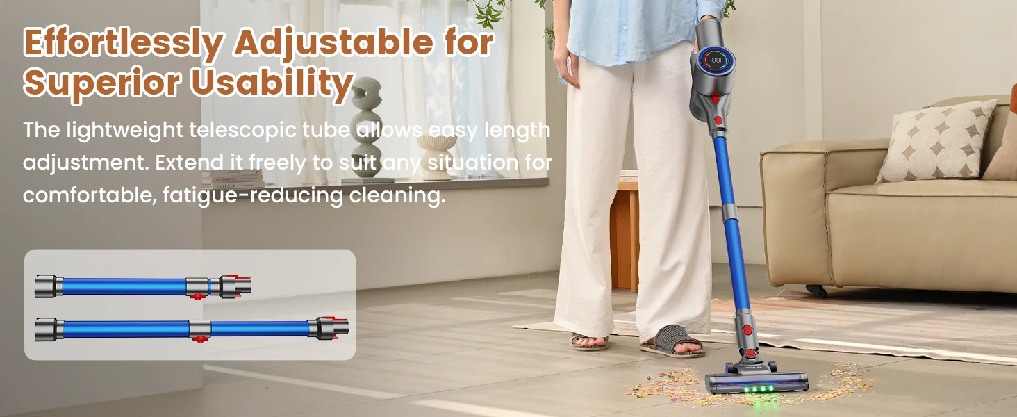 Verslife Z8 Cordless Stick Vacuum Cleaner, 40Kpa/45Min/500W/6-in-1, Green LED, 6-Stage Filtration/LED, for Pet Hair, Hard Floors