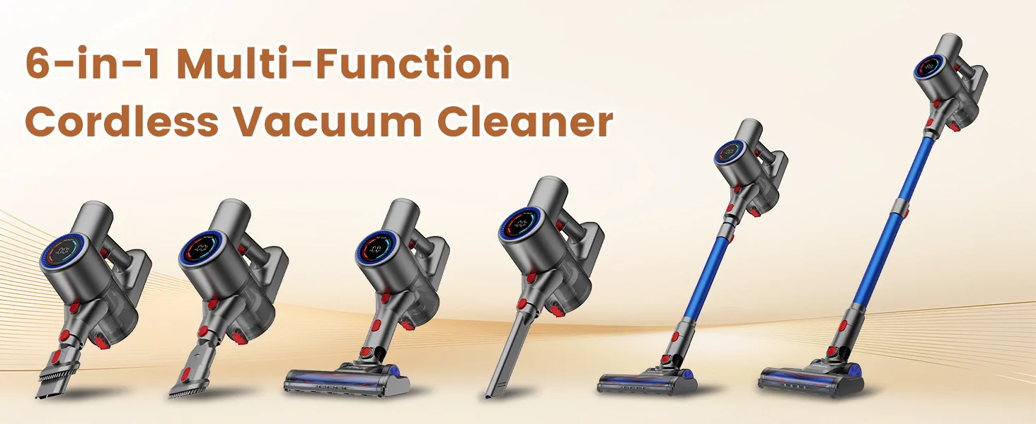 Verslife Z8 Cordless Stick Vacuum Cleaner, 40Kpa/45Min/500W/6-in-1, Green LED, 6-Stage Filtration/LED, for Pet Hair, Hard Floors