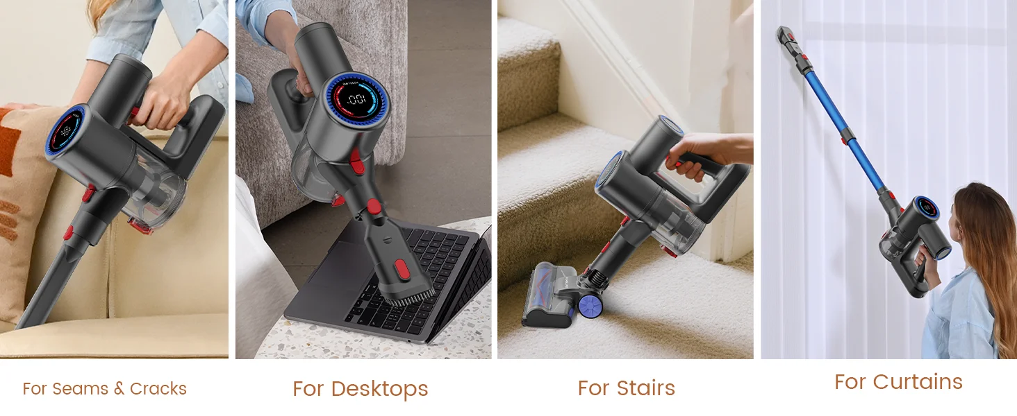 Verslife Z8 Cordless Stick Vacuum Cleaner, 40Kpa/45Min/500W/6-in-1, Green LED, 6-Stage Filtration/LED, for Pet Hair, Hard Floors