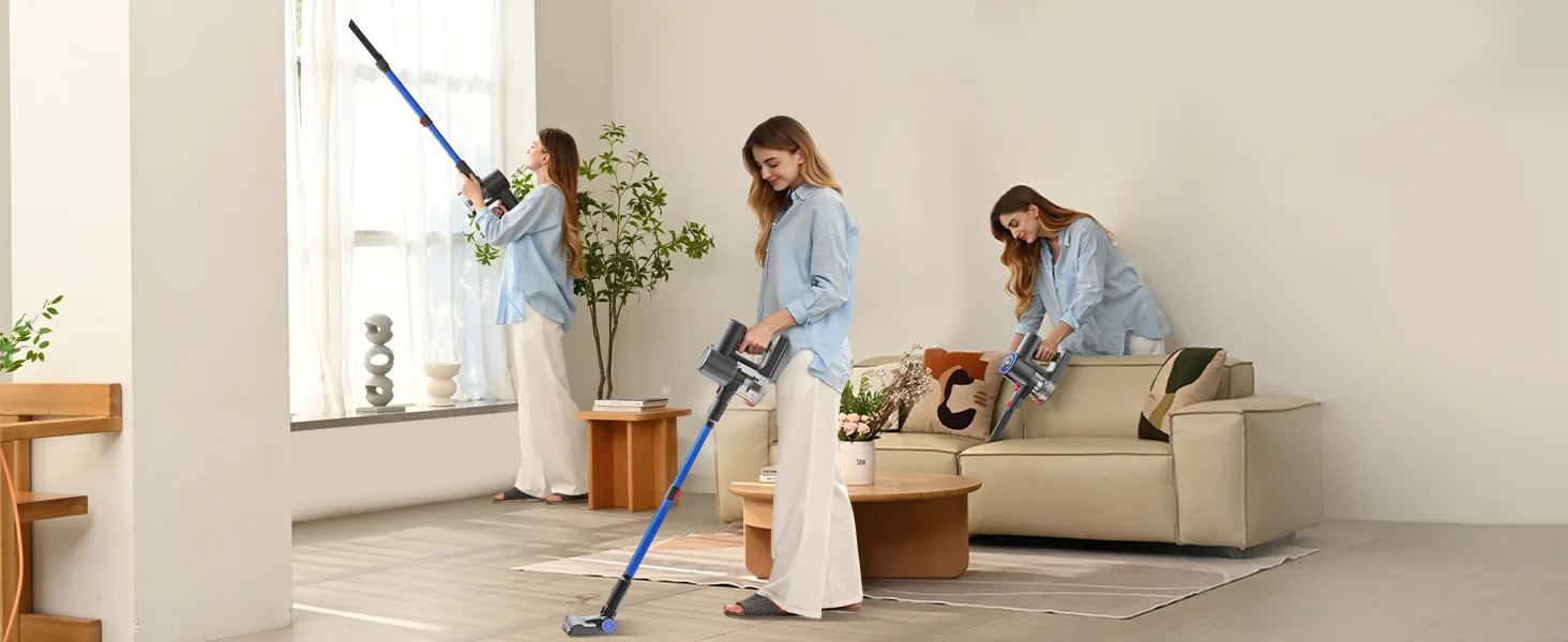 Verslife Z8 Cordless Stick Vacuum Cleaner, 40Kpa/45Min/500W/6-in-1, Green LED, 6-Stage Filtration/LED, for Pet Hair, Hard Floors
