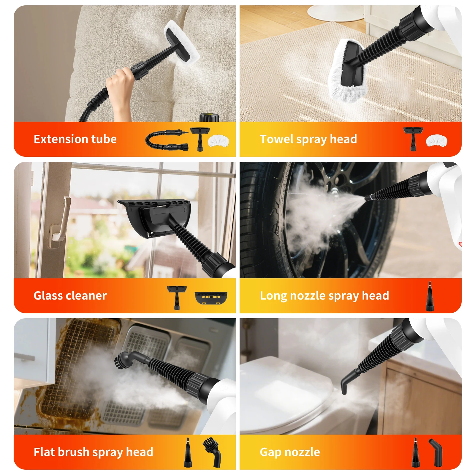 Steam Cleaner Handheld,400ML Multifunctional Hand Held Steam Cleaner Pressurized with 9 pcs Accessories Safety Lock IPX4