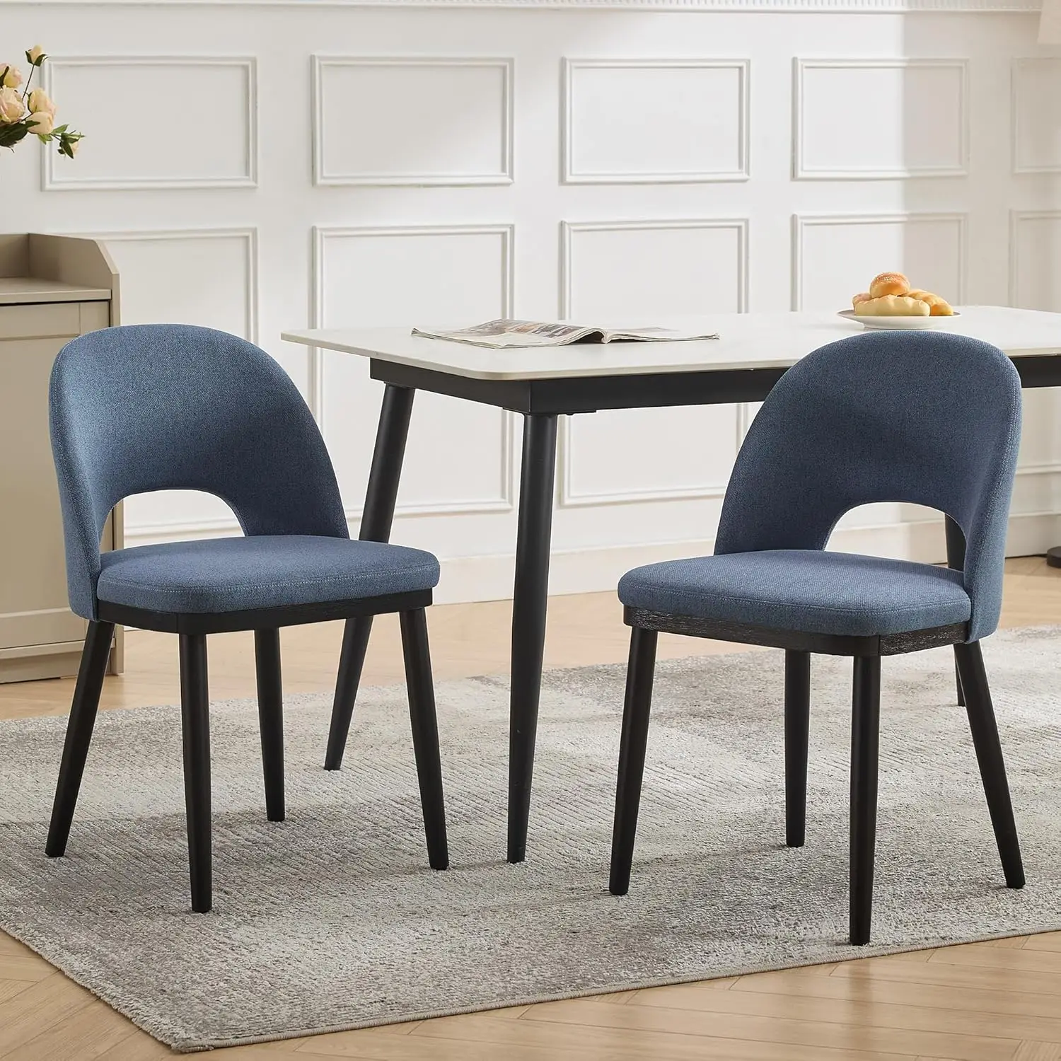Modern Upholstered Dining Chairs Set of 2 – Curved Backrest, Thick Cushioned Seats, Wood Frame, Armless Accent Kitchen Chairs Fo