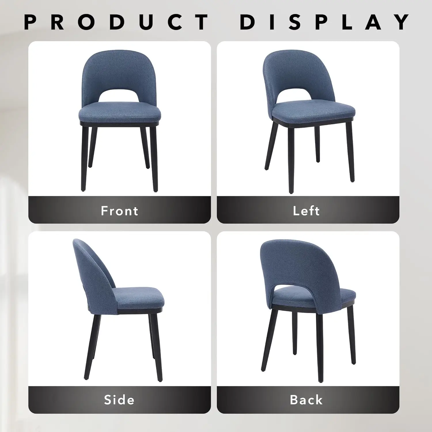 Modern Upholstered Dining Chairs Set of 2 – Curved Backrest, Thick Cushioned Seats, Wood Frame, Armless Accent Kitchen Chairs Fo