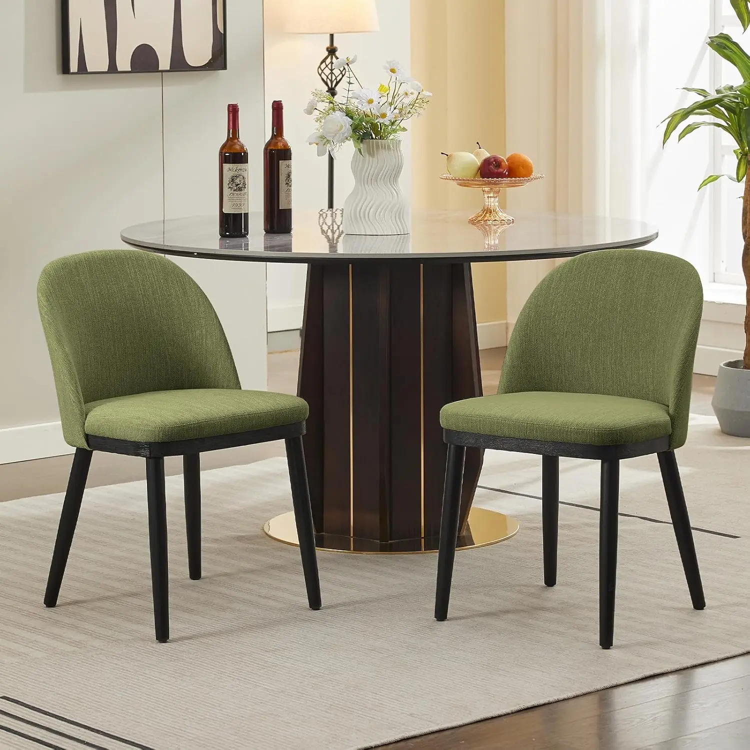 Modern Upholstered Dining Chairs Set of 2 – Curved Backrest, Thick Cushioned Seats, Wood Frame, Armless Accent Kitchen Chairs Fo