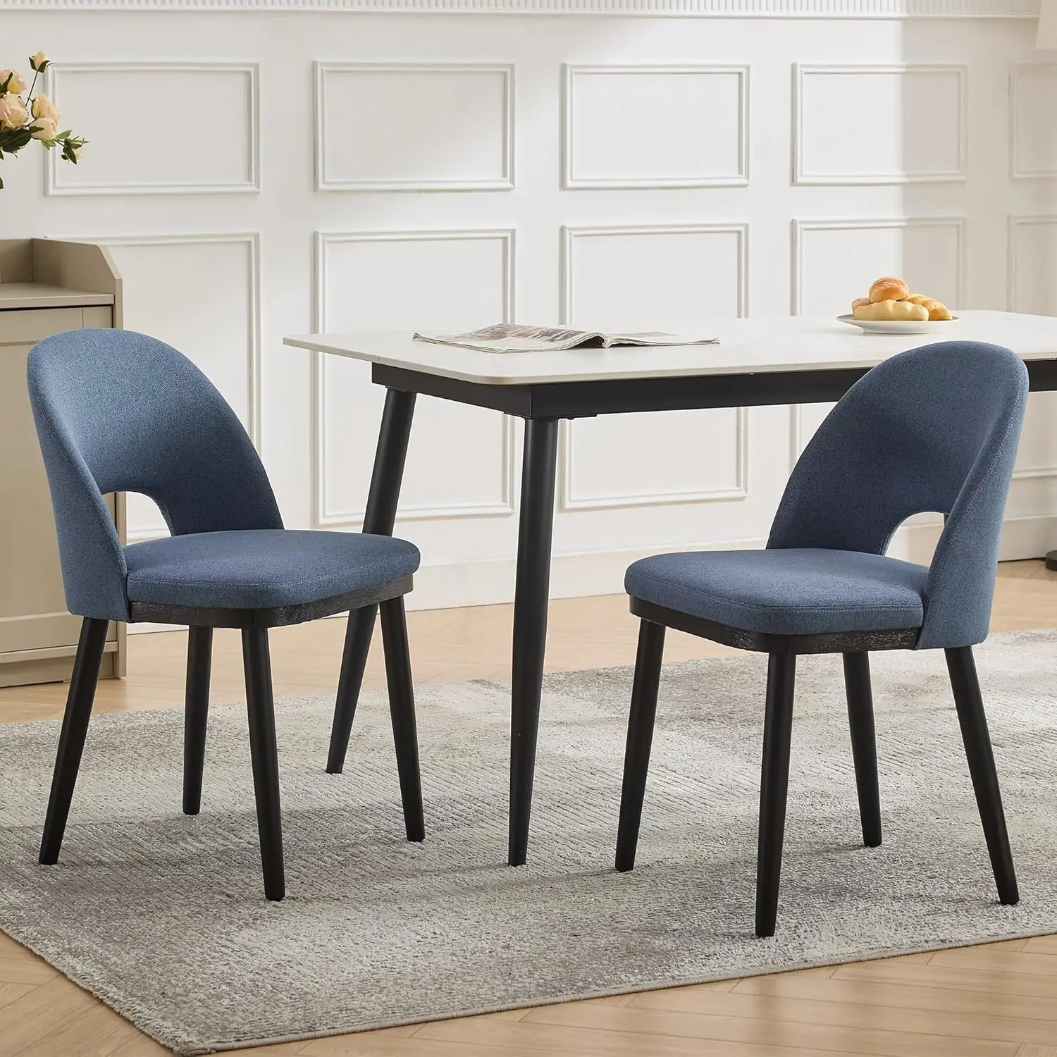 Modern Upholstered Dining Chairs Set of 2 – Curved Backrest, Thick Cushioned Seats, Wood Frame, Armless Accent Kitchen Chairs Fo