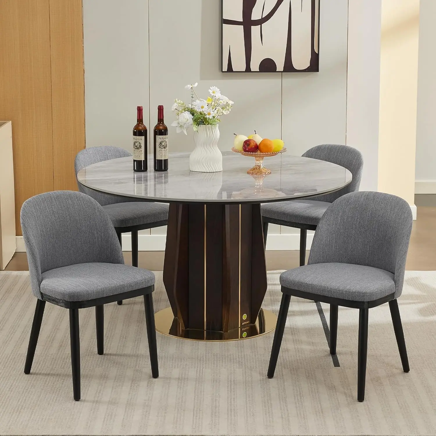 Modern Upholstered Dining Chairs Set of 2 – Curved Backrest, Thick Cushioned Seats, Wood Frame, Armless Accent Kitchen Chairs Fo