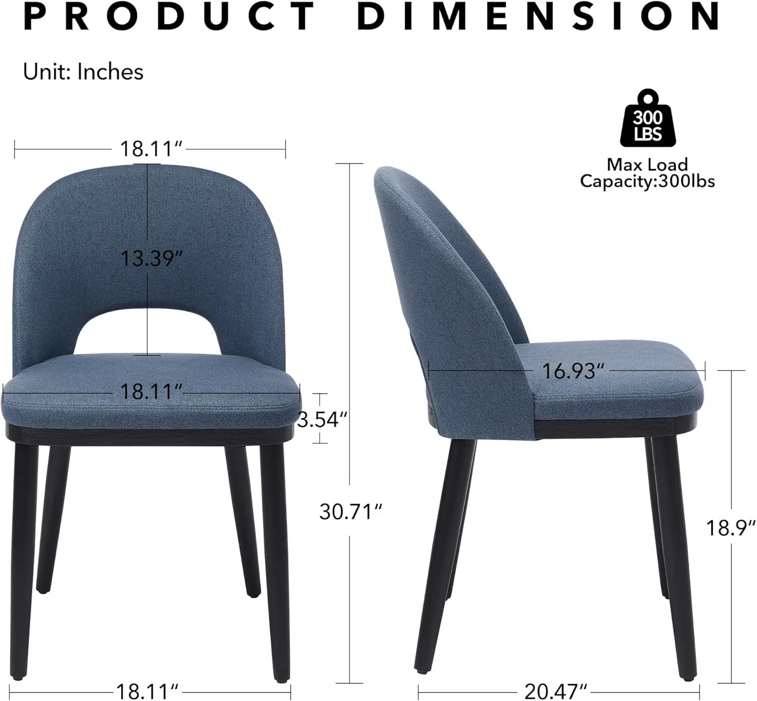Modern Upholstered Dining Chairs Set of 2 – Curved Backrest, Thick Cushioned Seats, Wood Frame, Armless Accent Kitchen Chairs Fo