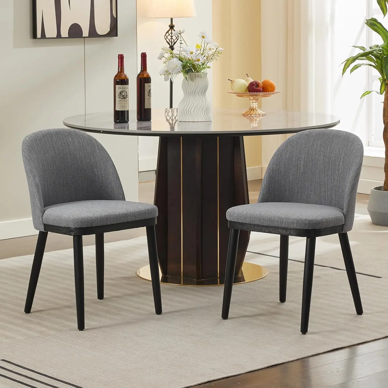 Modern Upholstered Dining Chairs Set of 2 – Curved Backrest, Thick Cushioned Seats, Wood Frame, Armless Accent Kitchen Chairs Fo