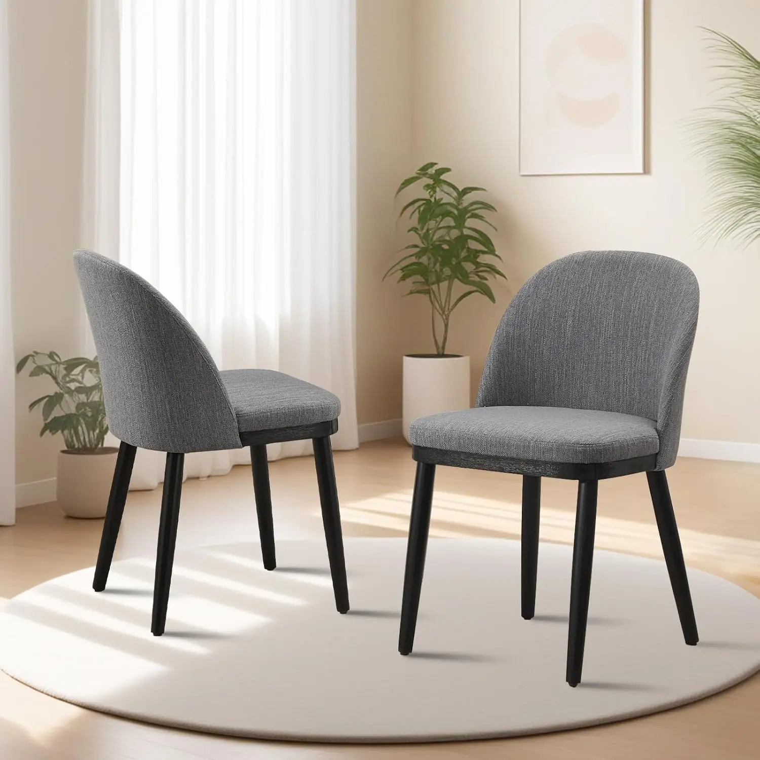 Modern Upholstered Dining Chairs Set of 2 – Curved Backrest, Thick Cushioned Seats, Wood Frame, Armless Accent Kitchen Chairs Fo