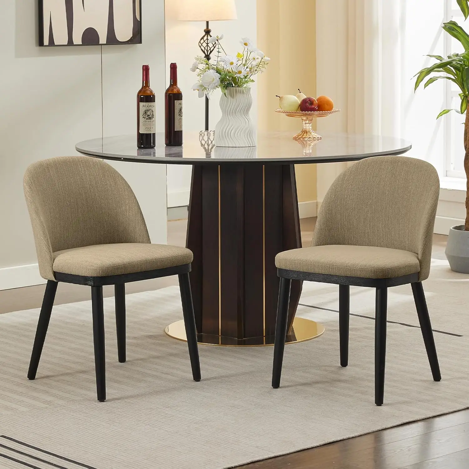 Modern Upholstered Dining Chairs Set of 2 – Curved Backrest, Thick Cushioned Seats, Wood Frame, Armless Accent Kitchen Chairs Fo