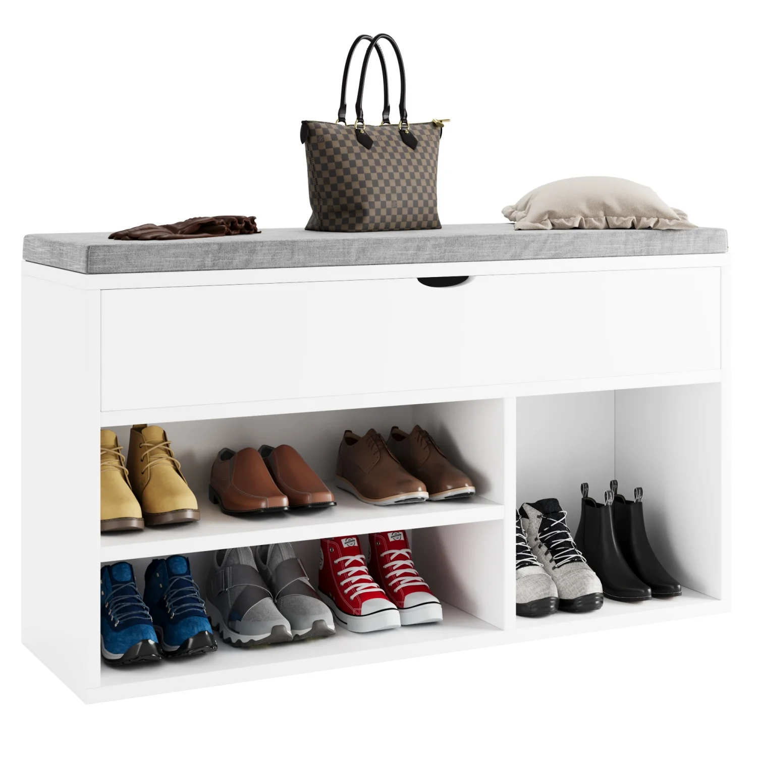 Shoe Storage Bench with Cushion, Entryway Bench with Padded Seat & Flip-Top Storage, 100cm Shoe Rack Organizer for Hallway