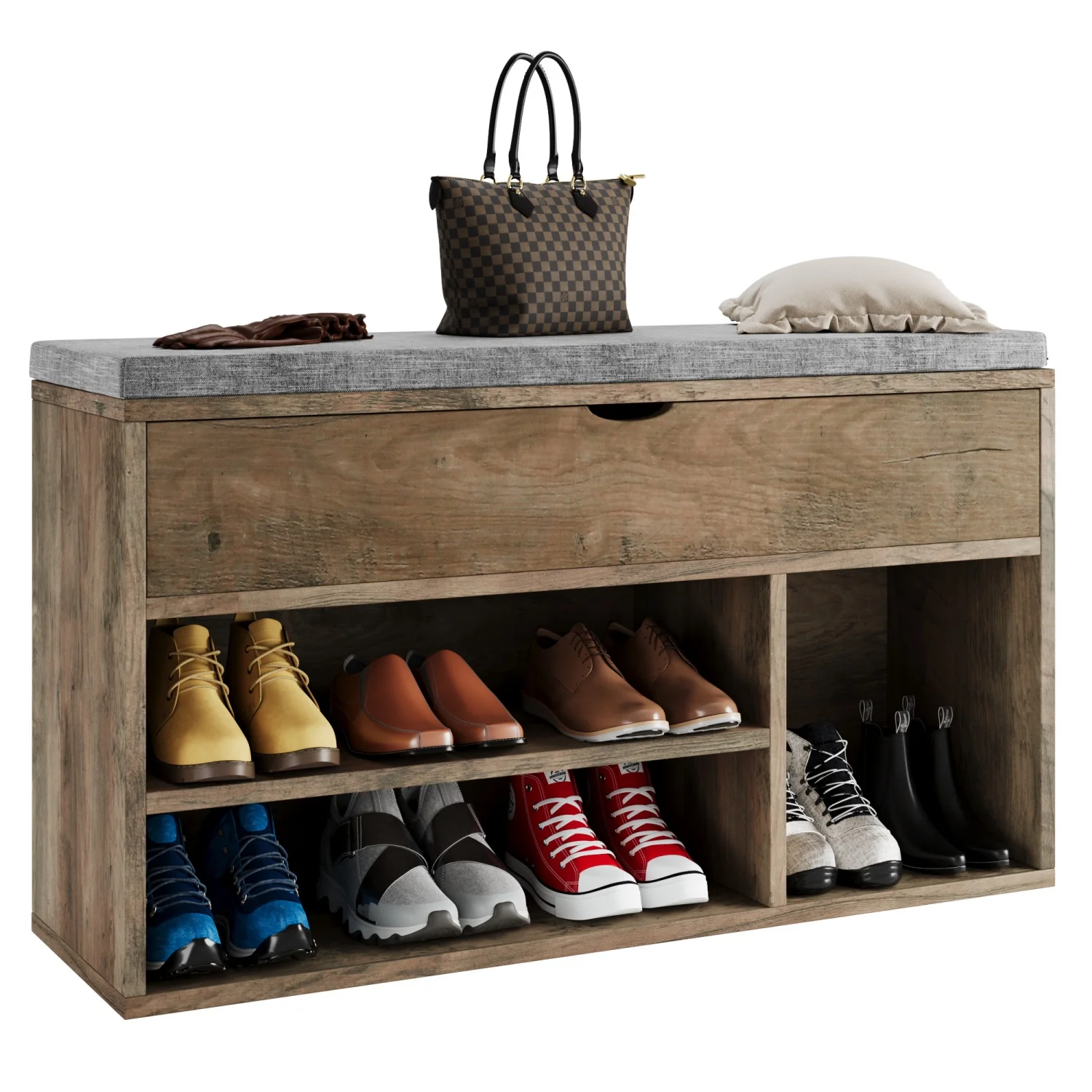 Shoe Storage Bench with Cushion, Entryway Bench with Padded Seat & Flip-Top Storage, 100cm Shoe Rack Organizer for Hallway