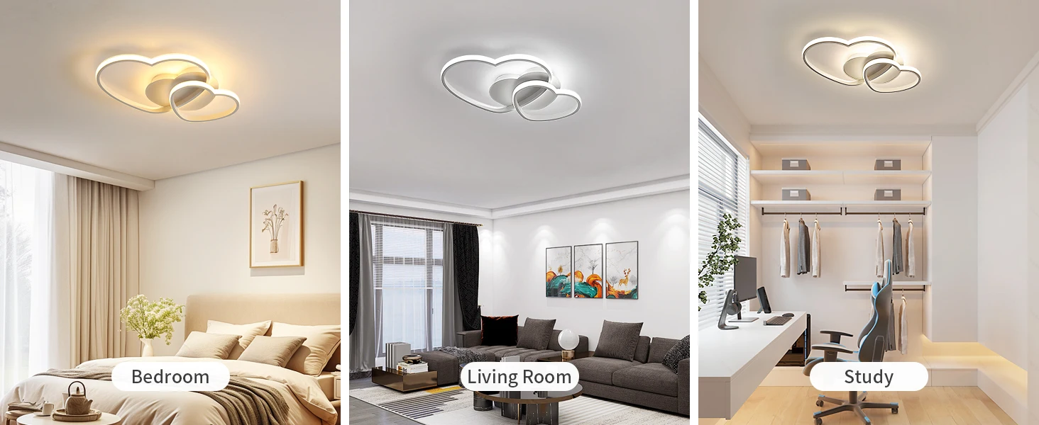 LED Ceiling Light, Golden Heart Ceiling Lamp Modern, Dimmable 3000K-6500K Lamp with Remote Control for Bedroom, Dining Room
