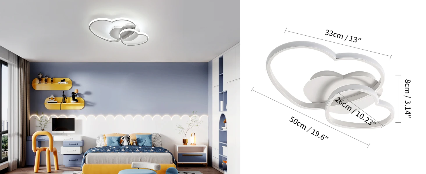 LED Ceiling Light, Golden Heart Ceiling Lamp Modern, Dimmable 3000K-6500K Lamp with Remote Control for Bedroom, Dining Room