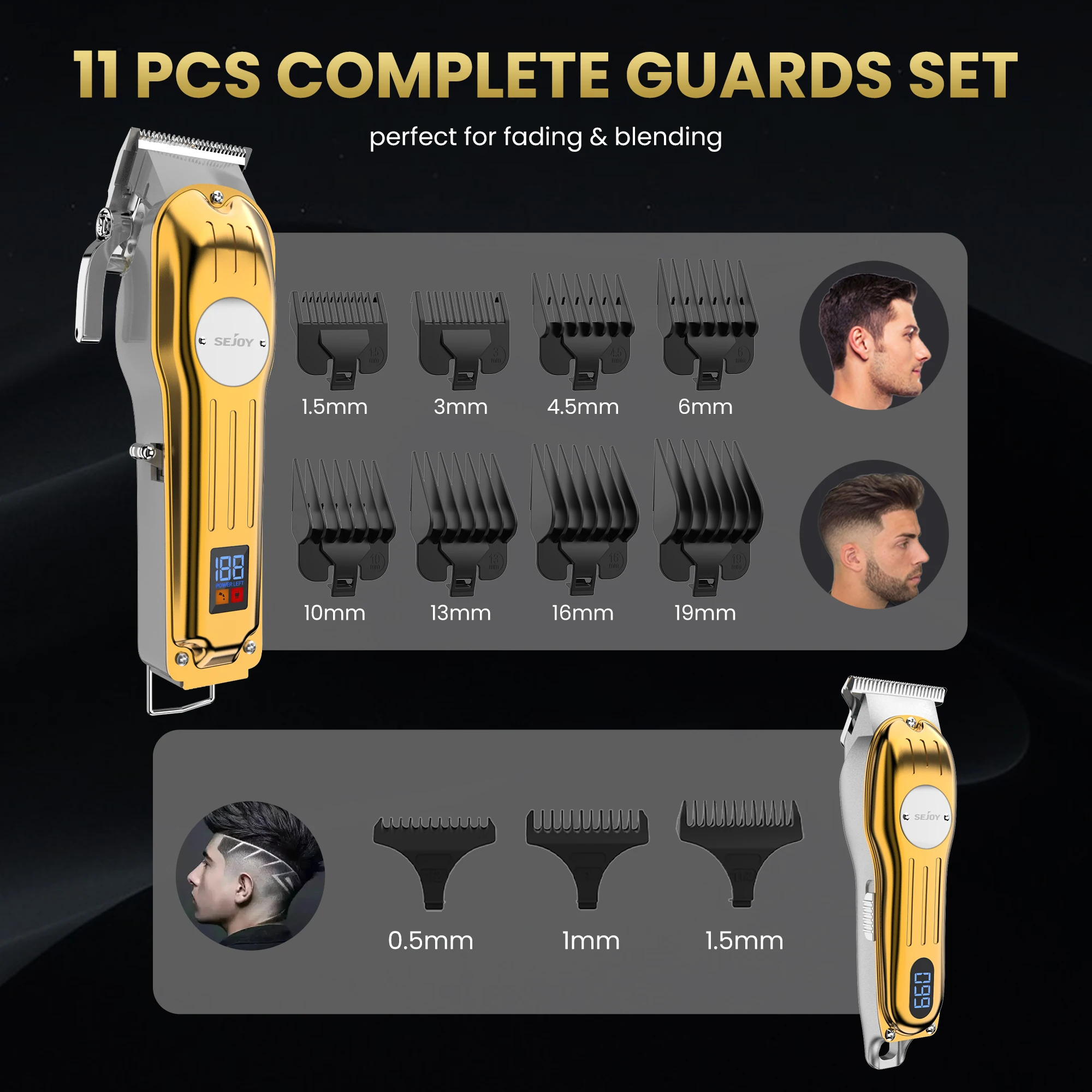 Sejoy Professional Combo Kits Hair Clipper Electric Hair Trimmer Set For Men Rechargeable Cordless Haircut Machine for Barber