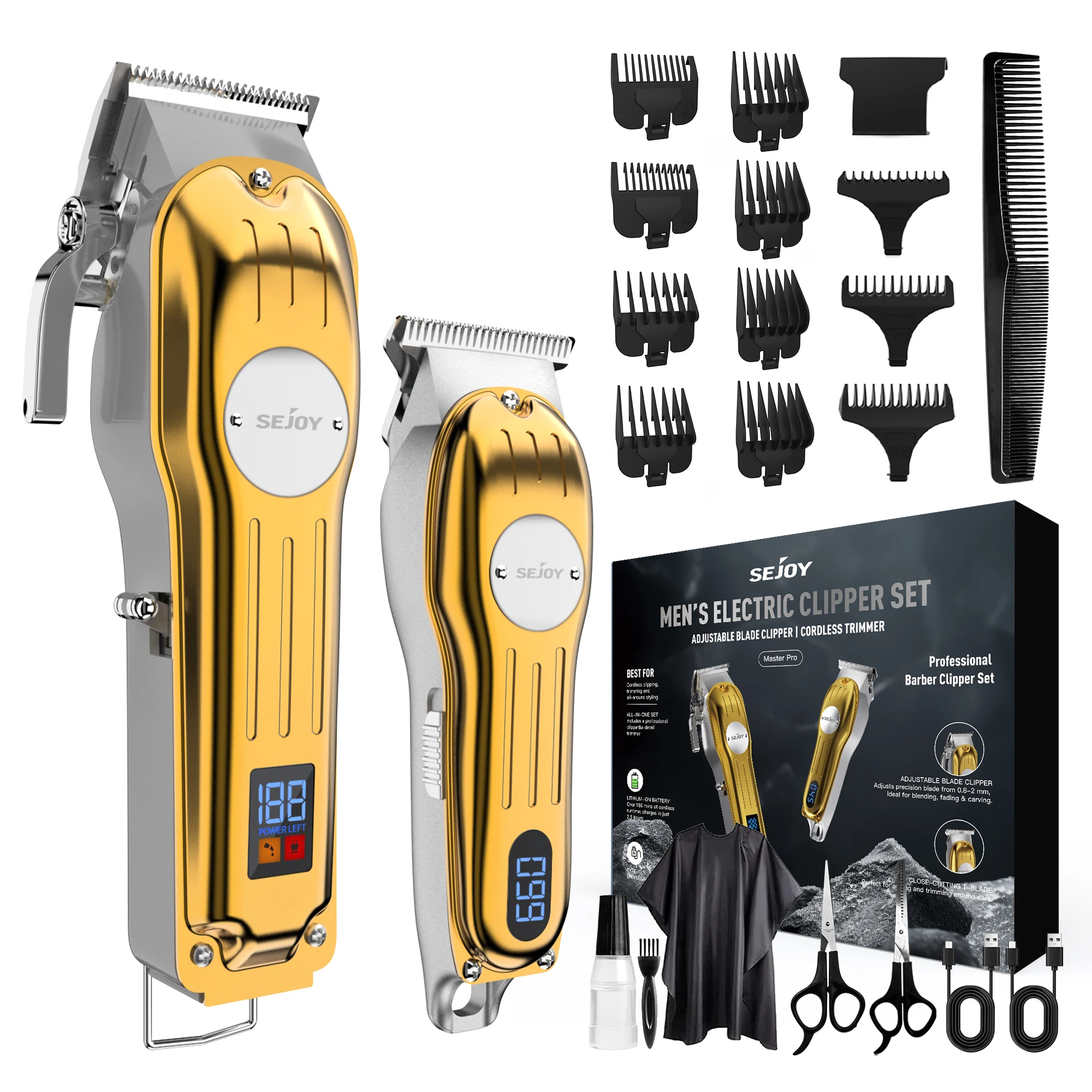 Sejoy Professional Combo Kits Hair Clipper Electric Hair Trimmer Set For Men Rechargeable Cordless Haircut Machine for Barber