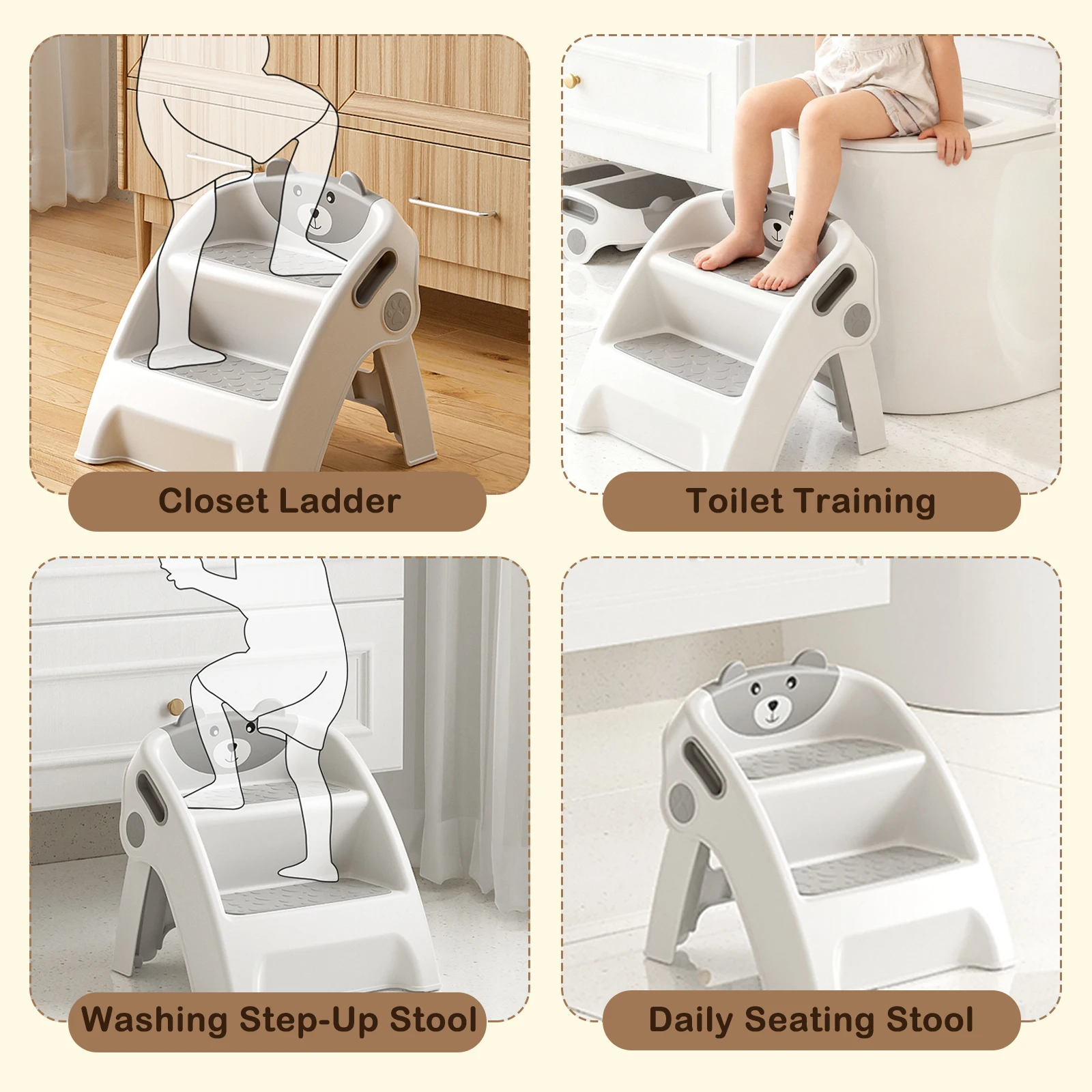 Step Stool for Toddlers, for Bathroom Sinks and Potty Training Durable, slip-resistant, anti-collapse A-frame design Assembles