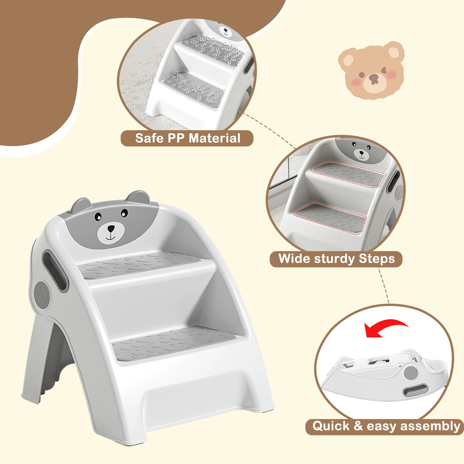 Step Stool for Toddlers, for Bathroom Sinks and Potty Training Durable, slip-resistant, anti-collapse A-frame design Assembles