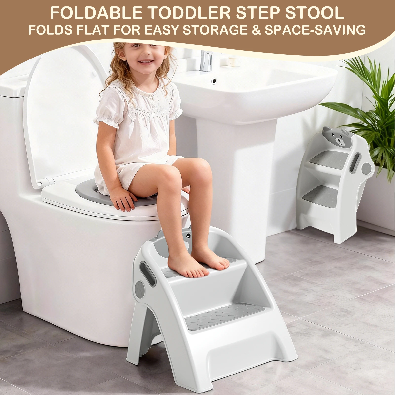Step Stool for Toddlers, for Bathroom Sinks and Potty Training Durable, slip-resistant, anti-collapse A-frame design Assembles