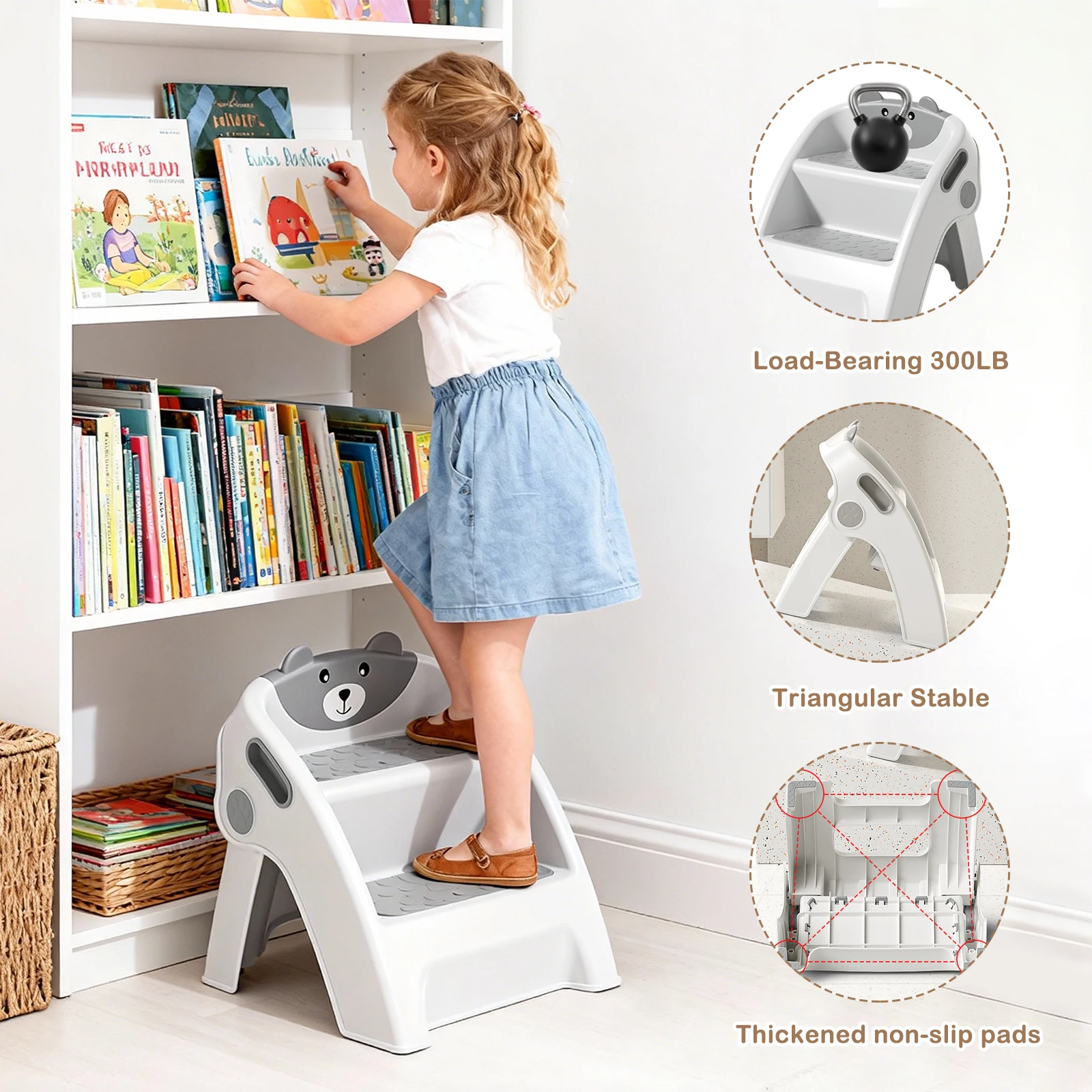 Step Stool for Toddlers, for Bathroom Sinks and Potty Training Durable, slip-resistant, anti-collapse A-frame design Assembles