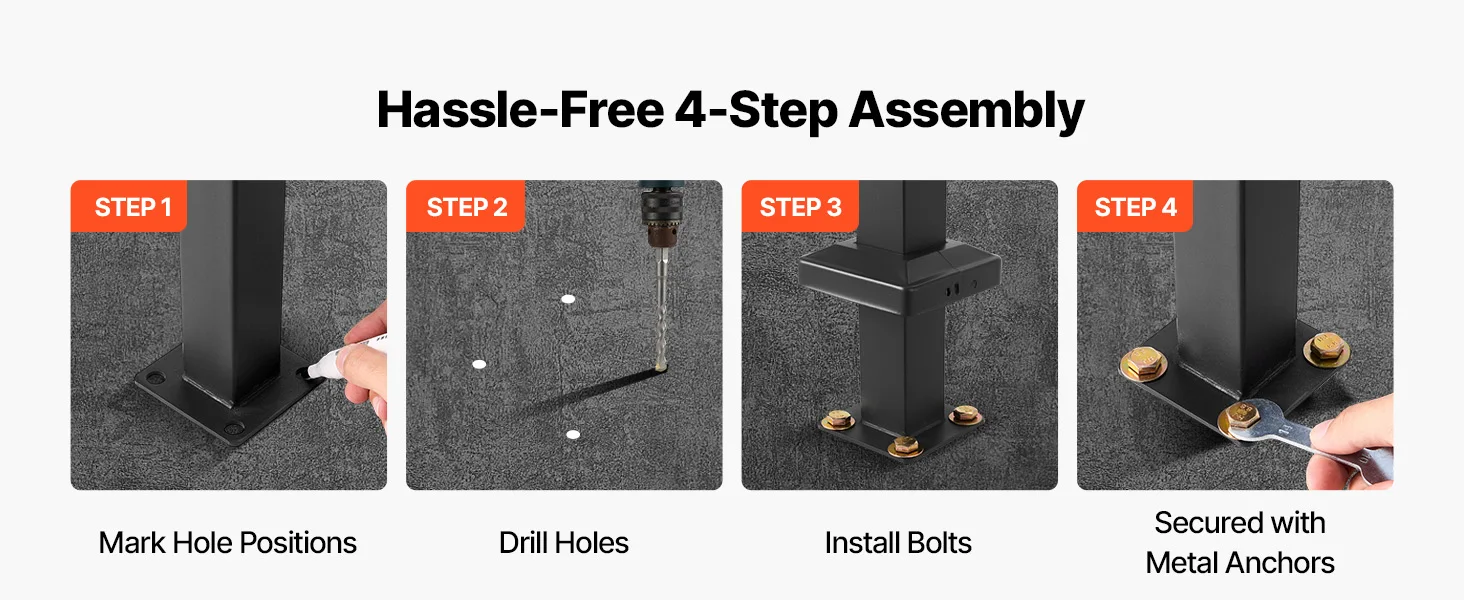 SucceBuy Handrails for Outdoor Steps 2-3 Step Adjustable Height Carbon Steel Transitional Handrail with Installation Kit Black