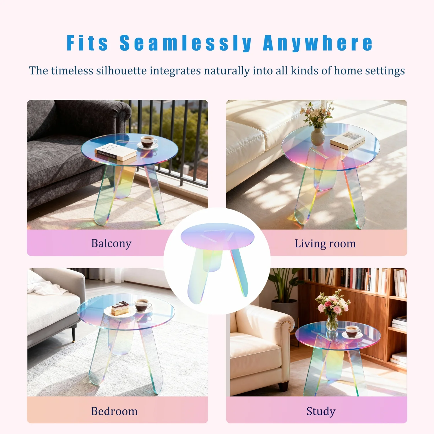 Round Iridescent Side Table Small Space Acrylic End Table Coffee Table Furniture for Home Living Room Cafe