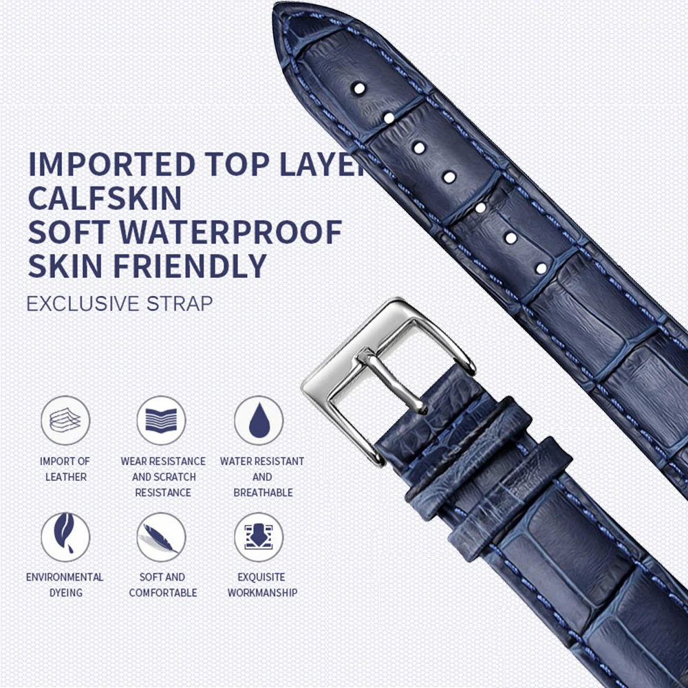Premium Genuine Leather Watchbands 12/14/16/18/19/20/21/22/24 mm Watch Band Strap High Quality Wrist Belt Bracelet + Tool
