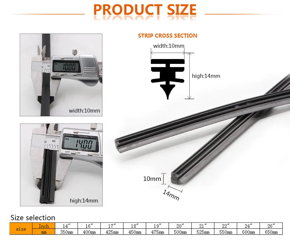 KOSOO 1PCS Car Wiper Blade Insert Natural Rubber Strip 10mm 14"16"17"18"19"20"21"22"24"26"28" Windscreen FR Wipe Car Accessories