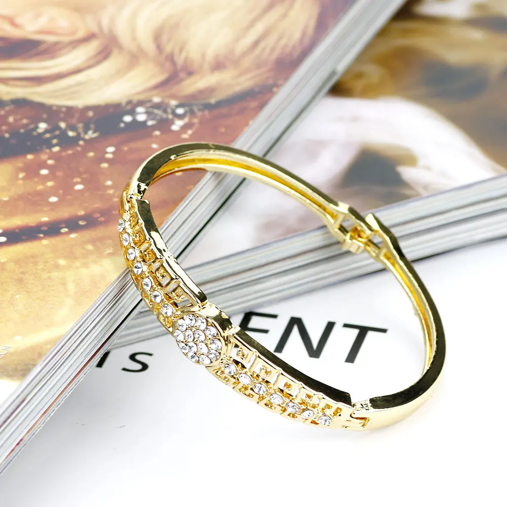 Sunspicems Gold Color Arabic Bracelet Bangle Crystal Women Charm Bracelet Set Dubai Muslim Wedding Jewelry Morocco Bridal Gift
