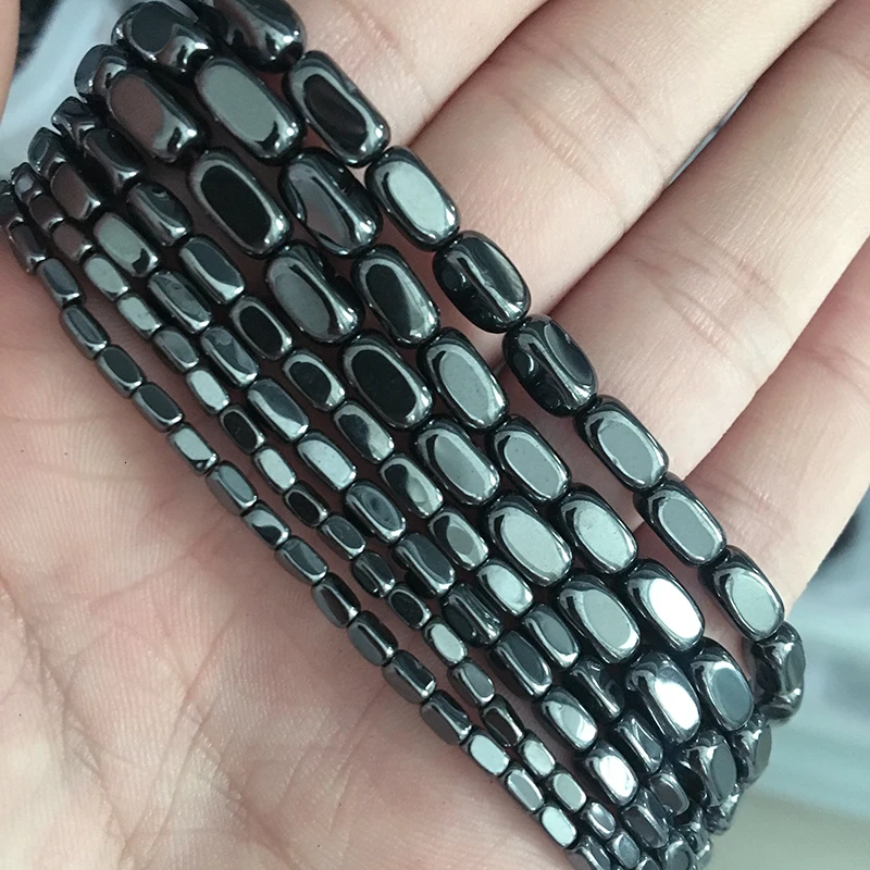 WLYeeS Fillet rectangle Natural Black Hematite Stone beads Square Loose Spacer Beads For DIY Jewelry Making Necklace Bracelet