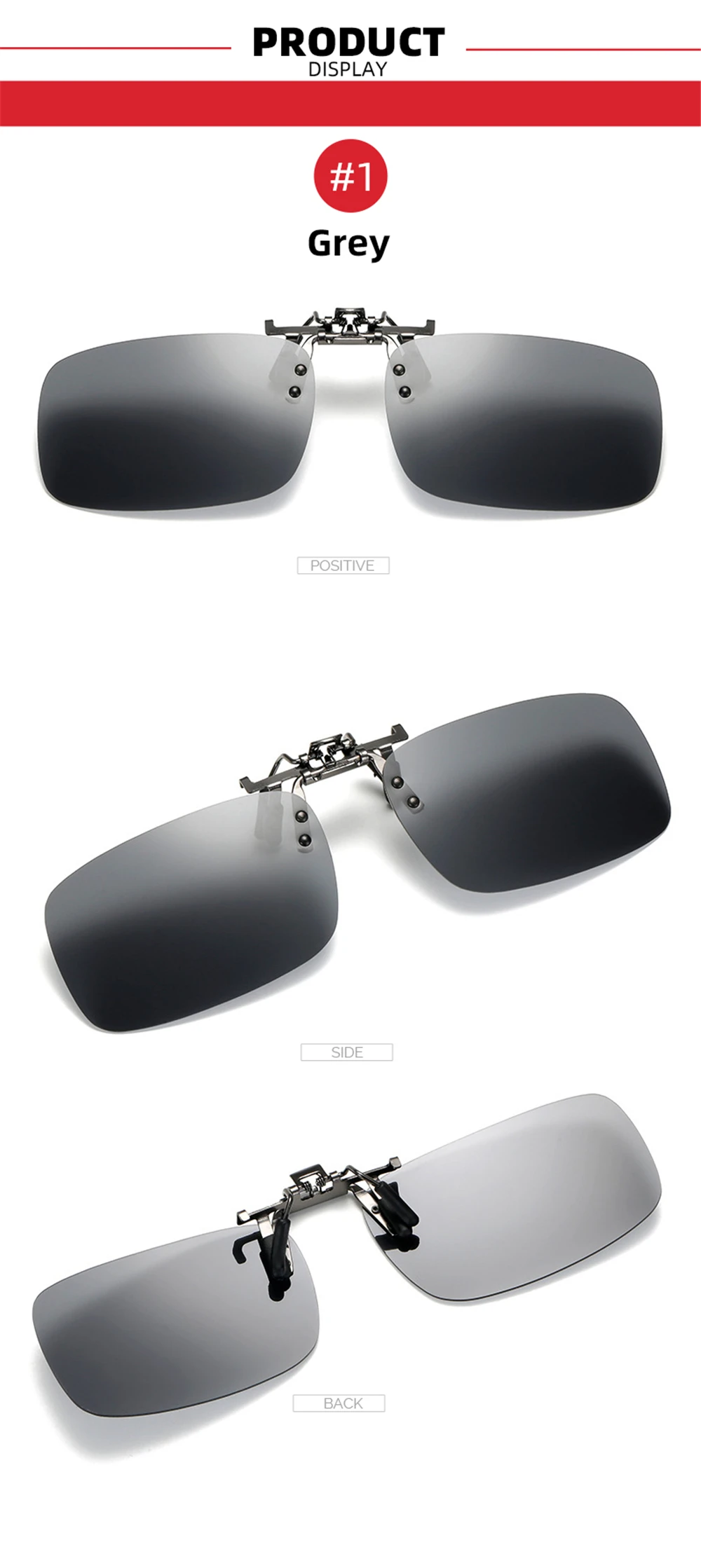 VIVIBEE Mirror Blue Flip Up Clip on Sunglasses Fishing Men Square Polarized Lens Metal Night Vision Driving UV400 Women Glasses