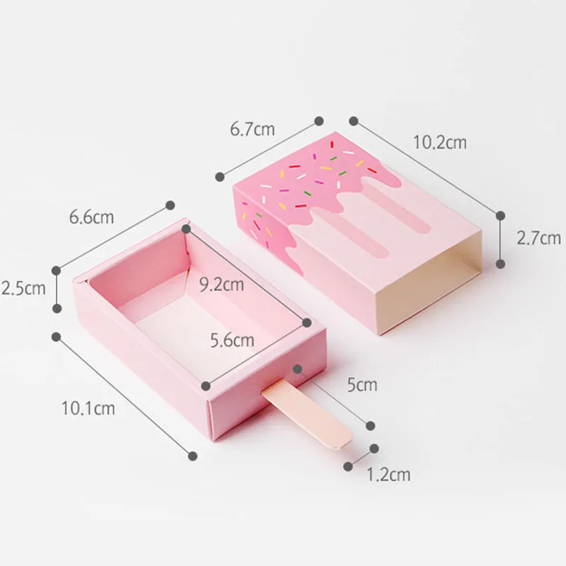 5pcs/10pcs Ice cream Shape Candy Boxes Cartoon Pull-out Tray Kraft Paper Popcorn Box Party Favors Box Birthday Decor