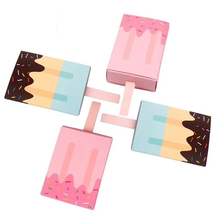 5pcs/10pcs Ice cream Shape Candy Boxes Cartoon Pull-out Tray Kraft Paper Popcorn Box Party Favors Box Birthday Decor