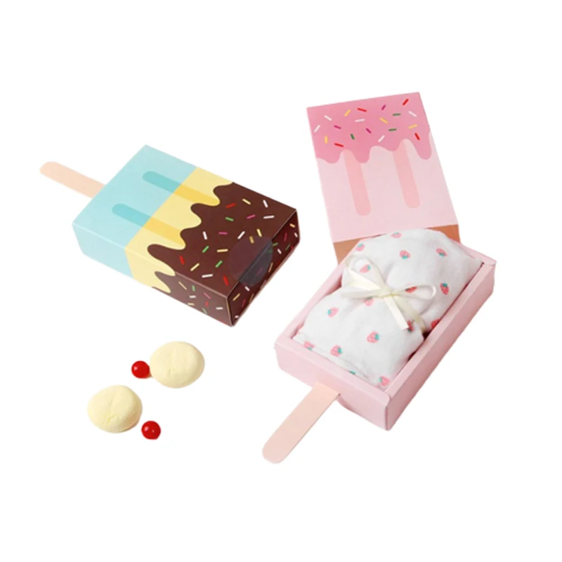 5pcs/10pcs Ice cream Shape Candy Boxes Cartoon Pull-out Tray Kraft Paper Popcorn Box Party Favors Box Birthday Decor