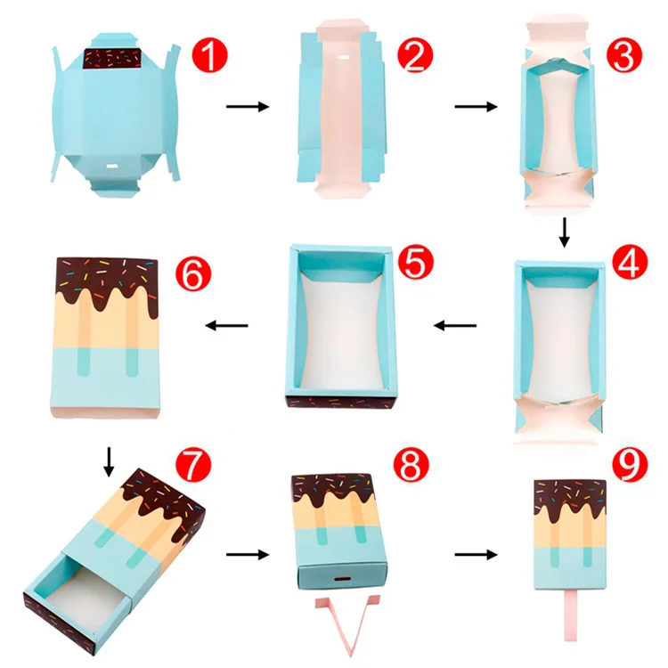 5pcs/10pcs Ice cream Shape Candy Boxes Cartoon Pull-out Tray Kraft Paper Popcorn Box Party Favors Box Birthday Decor