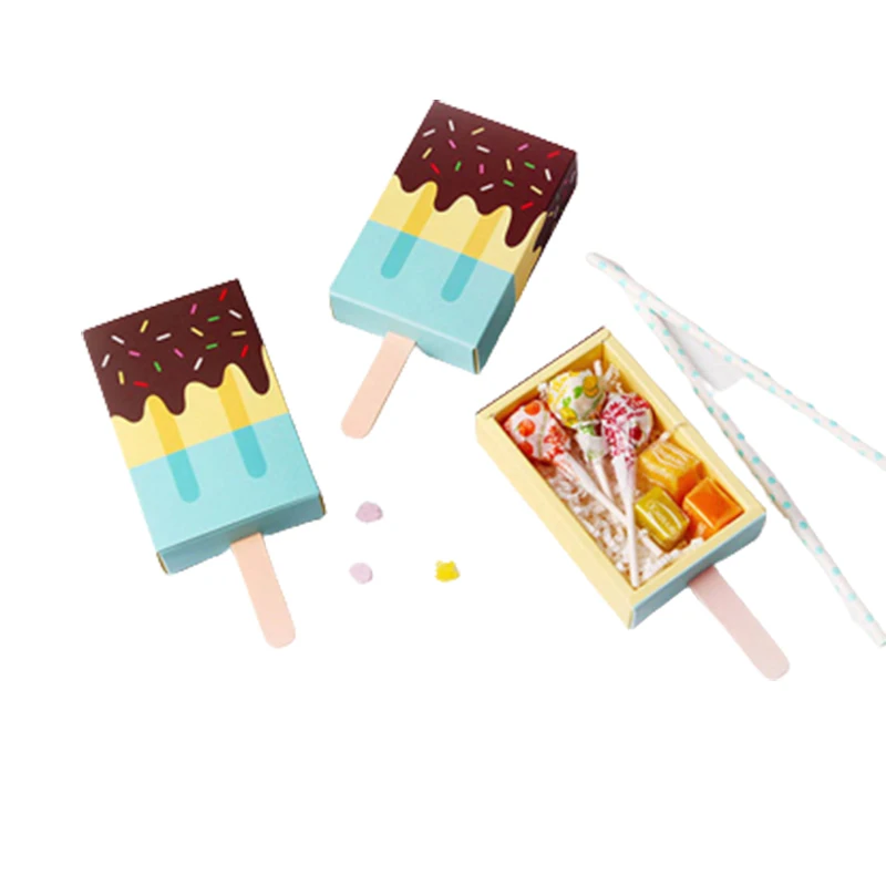 5pcs/10pcs Ice cream Shape Candy Boxes Cartoon Pull-out Tray Kraft Paper Popcorn Box Party Favors Box Birthday Decor
