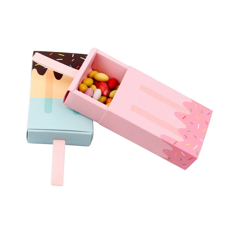 5pcs/10pcs Ice cream Shape Candy Boxes Cartoon Pull-out Tray Kraft Paper Popcorn Box Party Favors Box Birthday Decor