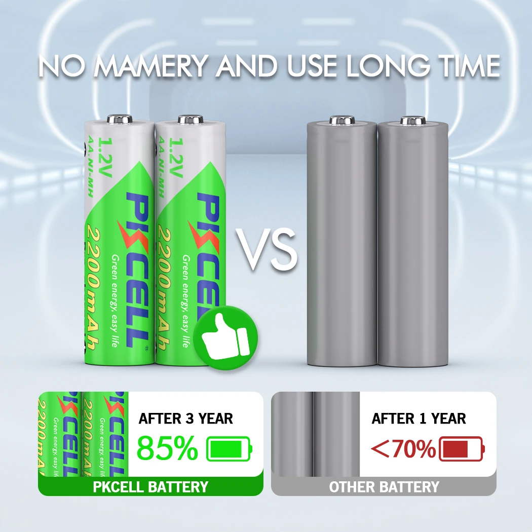 8PC PKCELL AA Battery 2200mah AA Rechargeable Battery 1.2v NI-MH Batteries and 2PC Battery Box for Mouse Remote Control Toys