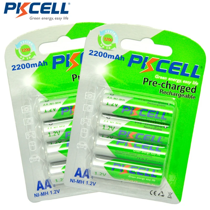 8PC PKCELL AA Battery 2200mah AA Rechargeable Battery 1.2v NI-MH Batteries and 2PC Battery Box for Mouse Remote Control Toys