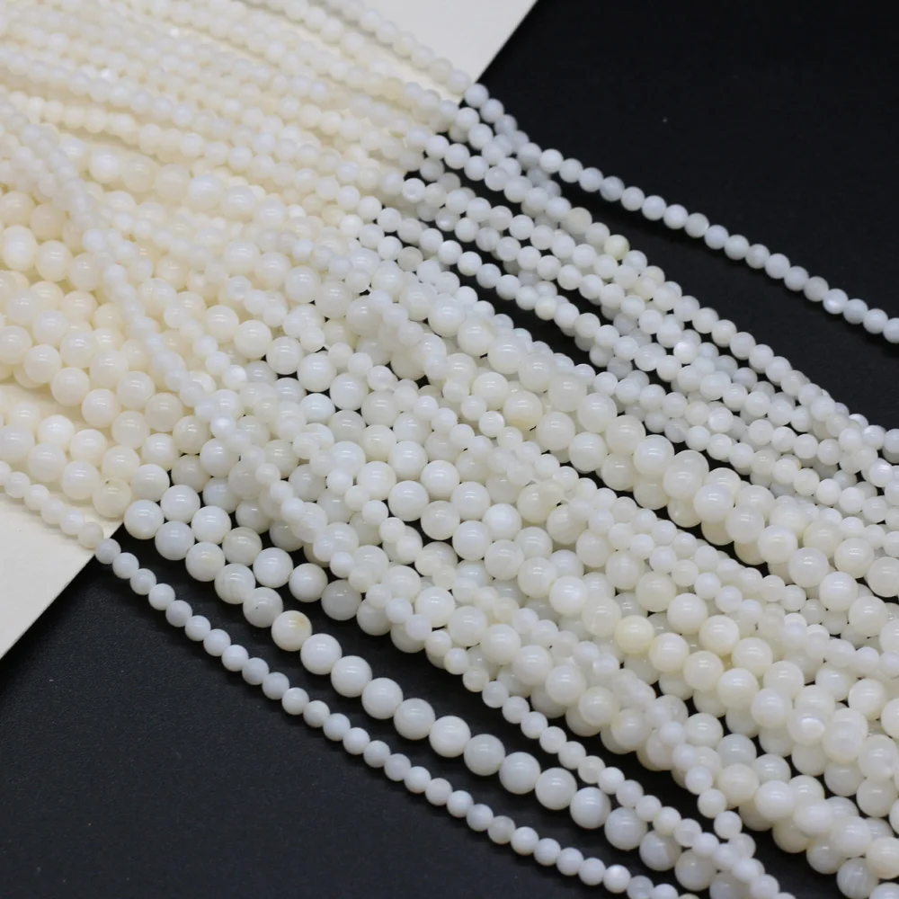 Natural White Mother Of Pearl Mop Shell Beads Round Shells Loose Beads For Jewelry Making DIY Bracelet Necklace Accessories 36cm