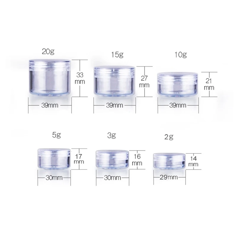 10pcs 2g/3g/5g/10g/15g/20g Empty Plastic Clear Cosmetic Jars Makeup Container Lotion Bottle Vials Face Cream Sample Pots Gel Box