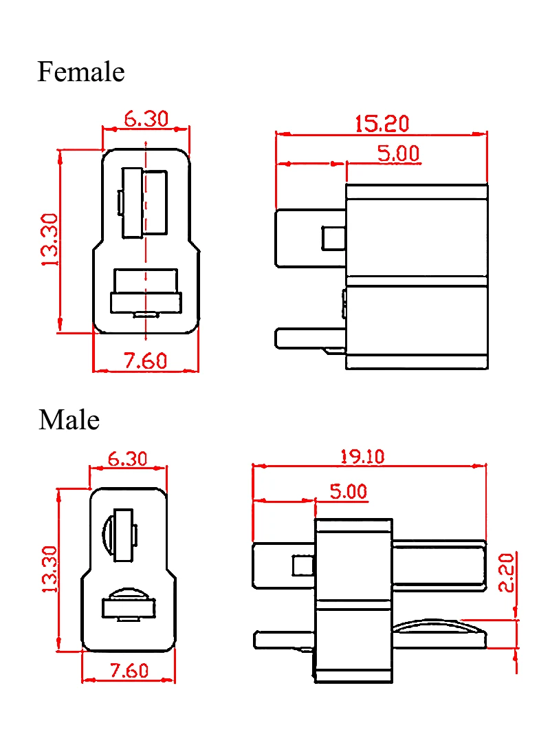 10PCS T- Plug Male & Female Connectors Deans Style For RC LiPo Battery ESC