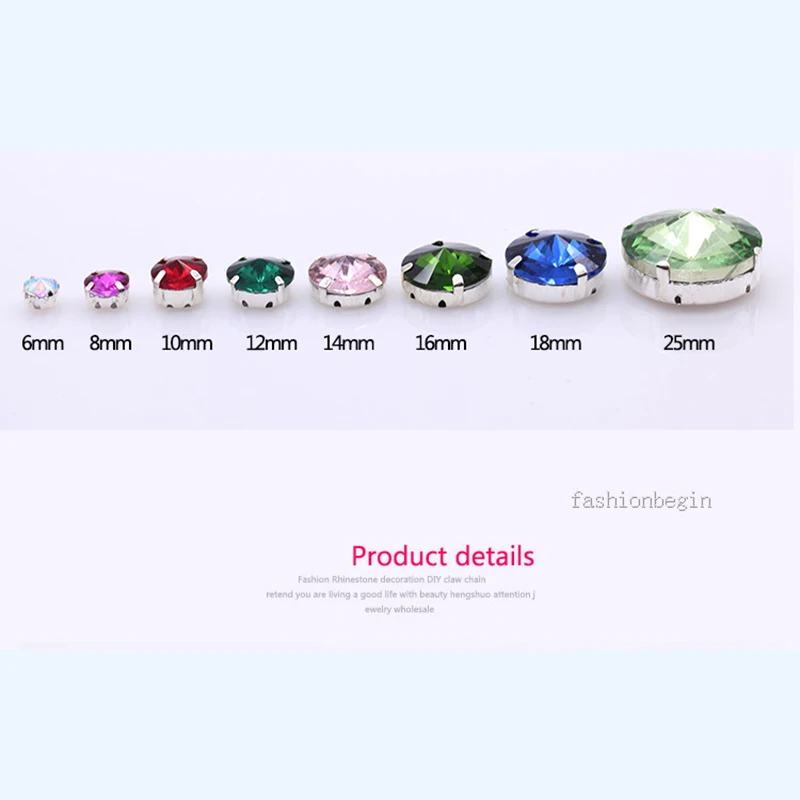 24Colors 6/8/10/12/14/16/18/25MM Rivoli Round Sew on Rhinestone Crystal With Golden Button For Garments Jewelry Shoes Diy Trims