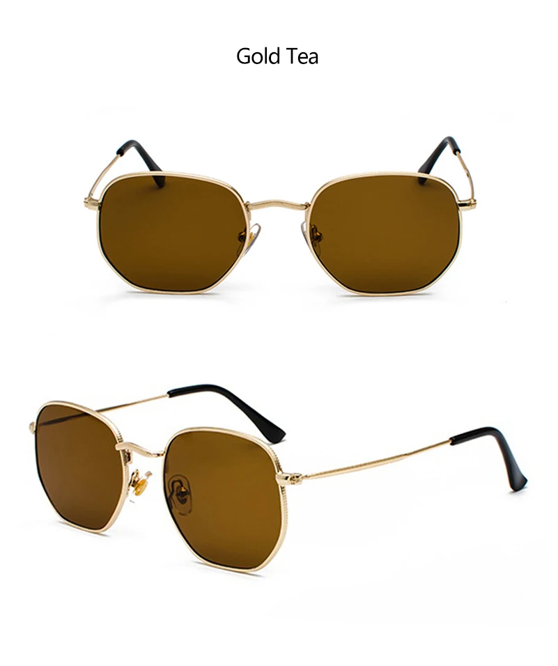 Hexagon Men Women Sunglasses Square Polygon Sun Glasses Brand Designer Retro Shades Metal Frame Eyewear TOP UV400 De Sol Hombre