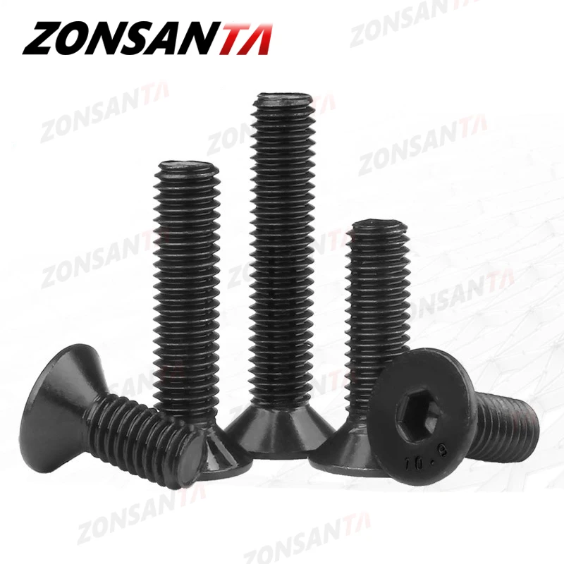 ZONSANTA M2 M2.5 M3 M4 M5 M6 Din7991 Carbon Steel Bolt DIY Hexagon Hex Socket Flat Head Countersunk Screw Black Furniture Screws