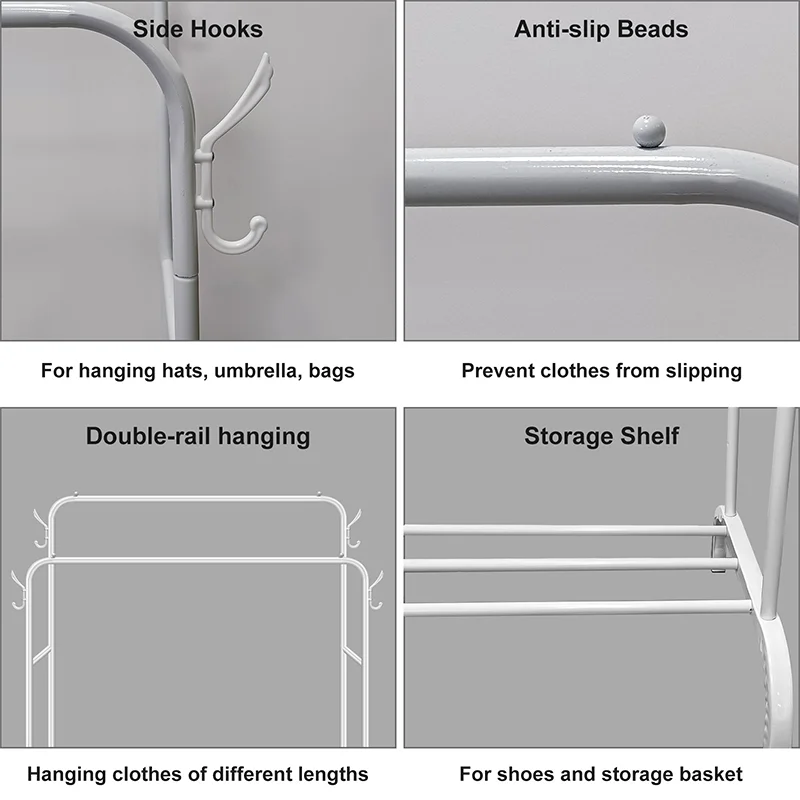 Double Rail Clothes Rack Standing Clothes Rail Shoes Rack Storage Shelf Wall Clothes Rack for Wardrobe Room Bedroom Living Room