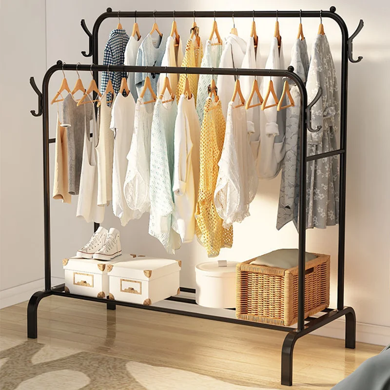 Double Rail Clothes Rack Standing Clothes Rail Shoes Rack Storage Shelf Wall Clothes Rack for Wardrobe Room Bedroom Living Room