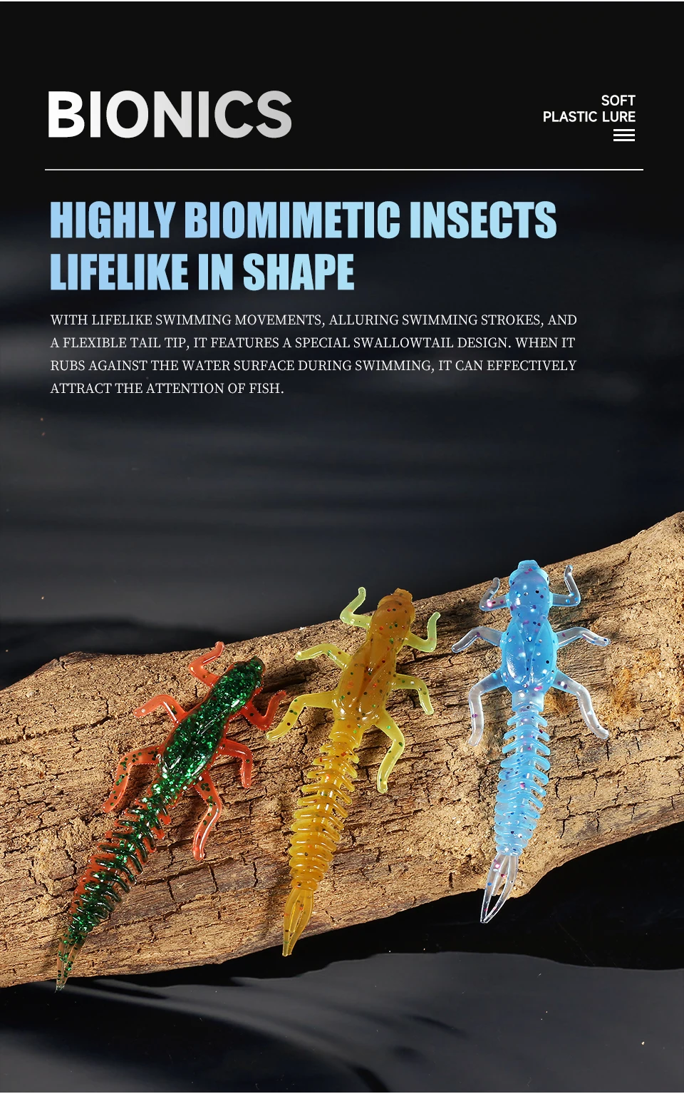 2019New Reach Soft Lures Soft Plastic Lures Larva 6cm/5cm Floating Freshwater Swimbaits Silicone Soft Bait Worm For Fishing